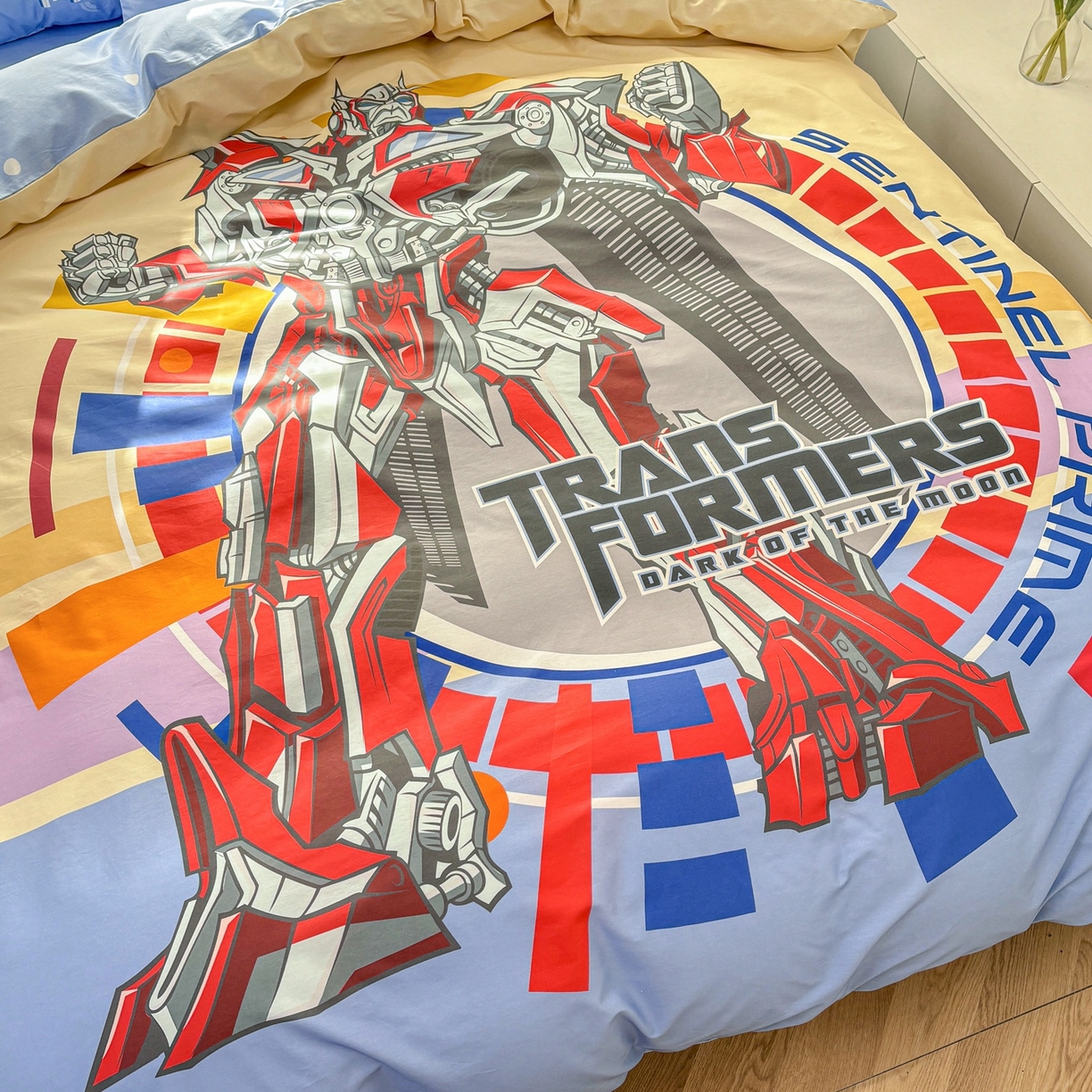 91家纺网 家纺一手货源 找家纺 孩子王家纺 2026新款卡通全棉纯棉正版授权大版变形金刚四件套 热血金刚