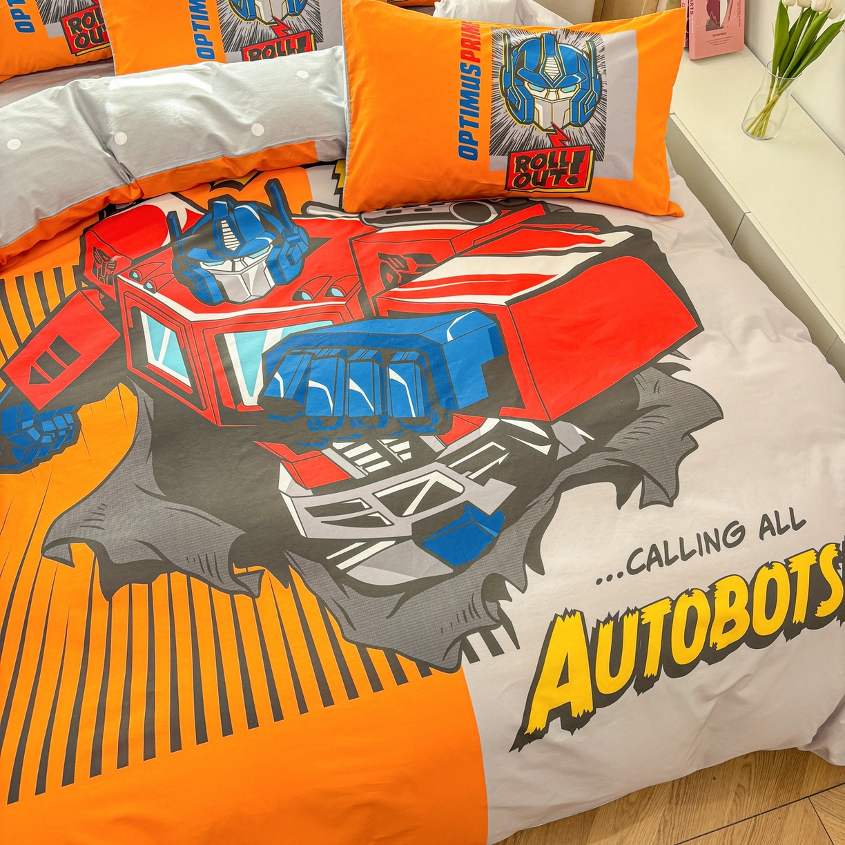 91家纺网 家纺一手货源 找家纺 孩子王家纺 2026新款卡通全棉纯棉正版授权大版变形金刚四件套 战甲擎天柱