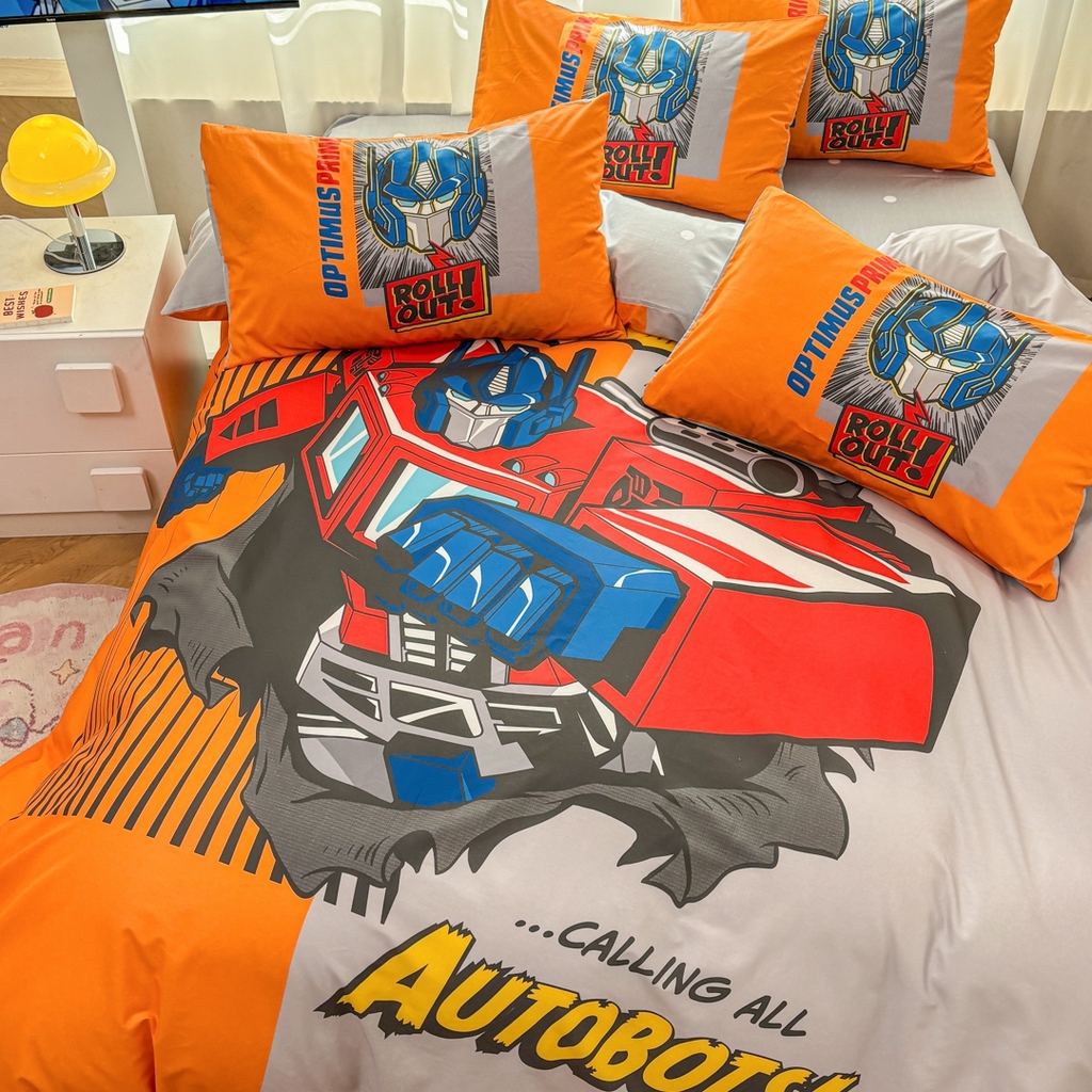 91家纺网 家纺一手货源 找家纺 孩子王家纺 2026新款卡通全棉纯棉正版授权大版变形金刚四件套 战甲擎天柱