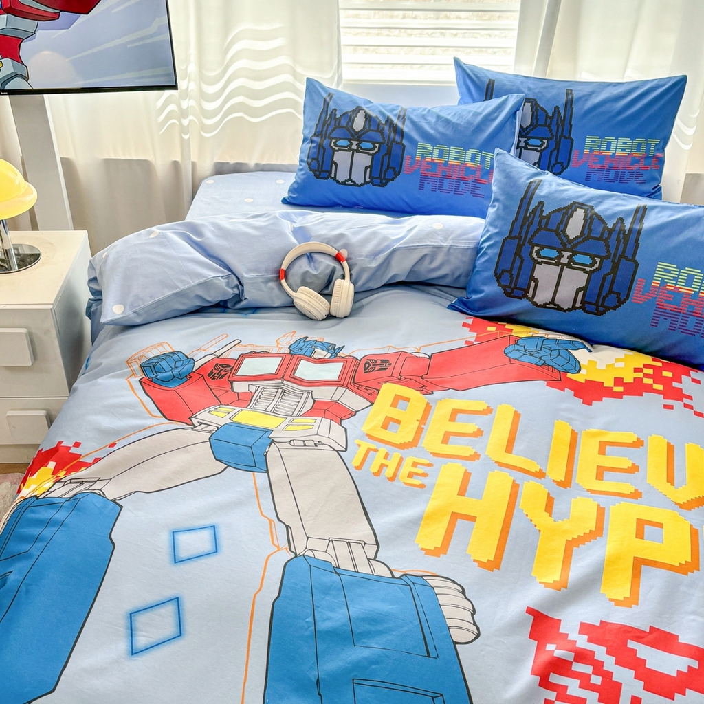 91家纺网 家纺一手货源 找家纺 孩子王家纺 2026新款卡通全棉纯棉正版授权大版变形金刚四件套 机甲擎天柱