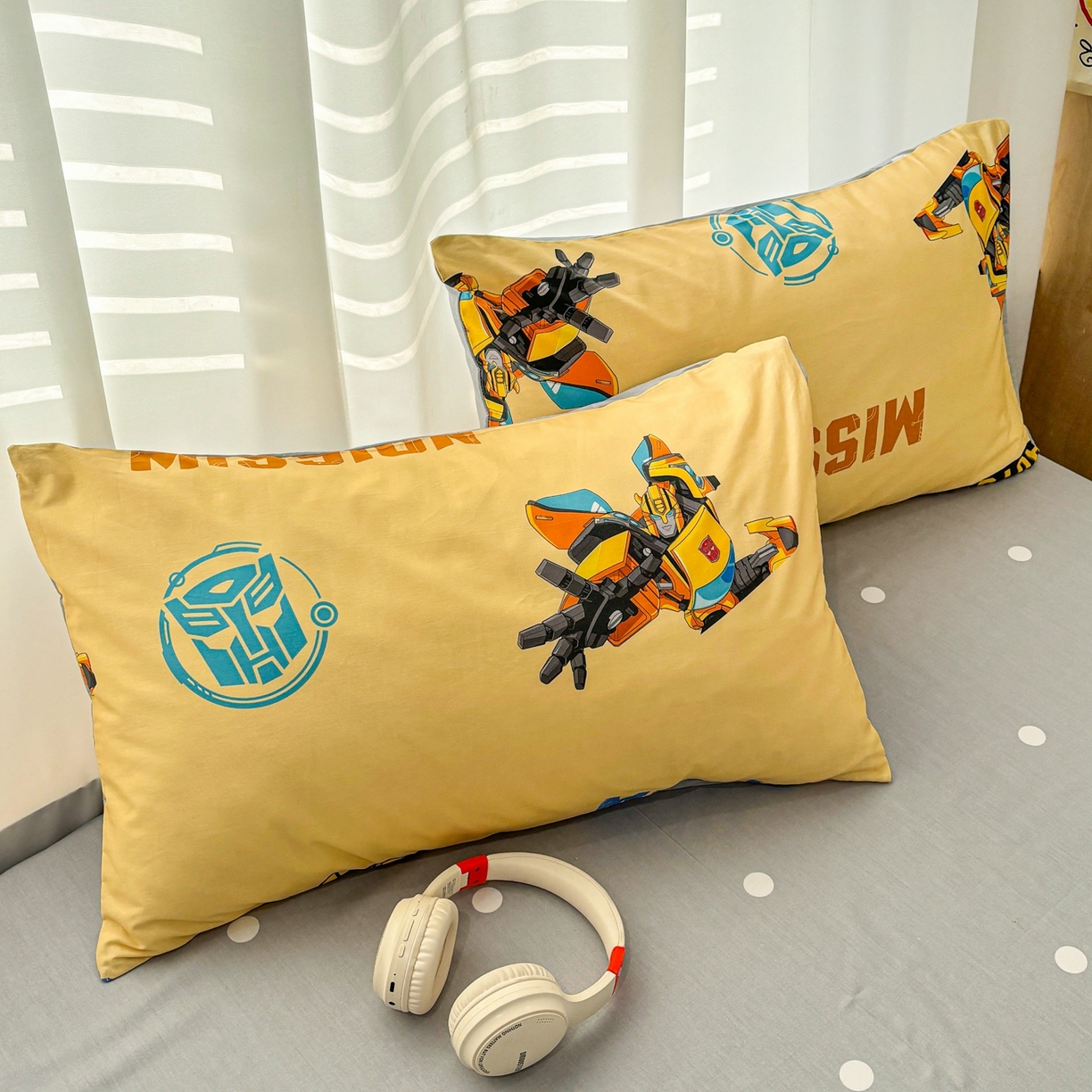 91家纺网 家纺一手货源 找家纺 孩子王家纺 2026新款卡通全棉纯棉正版授权大版变形金刚四件套 黄蜂伙伴