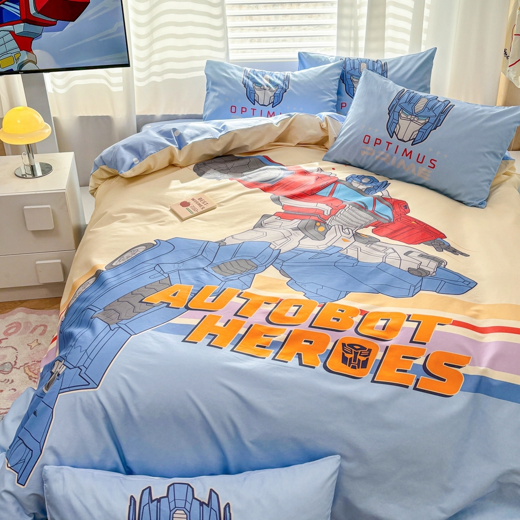 91家纺网 家纺一手货源 找家纺 孩子王家纺 2026新款卡通全棉纯棉正版授权大版变形金刚四件套 极速冲锋战士