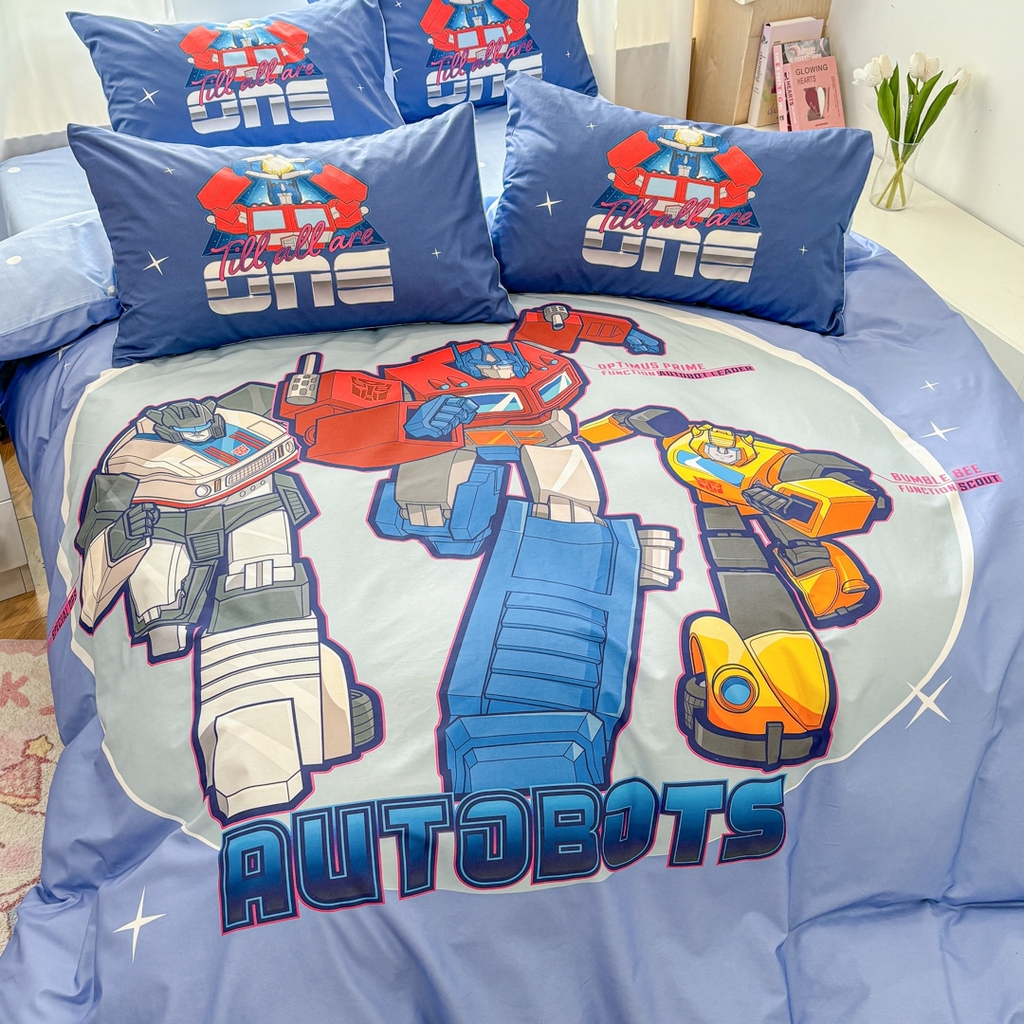 91家纺网 家纺一手货源 找家纺 孩子王家纺 2026新款卡通全棉纯棉正版授权大版变形金刚四件套 三剑客战士