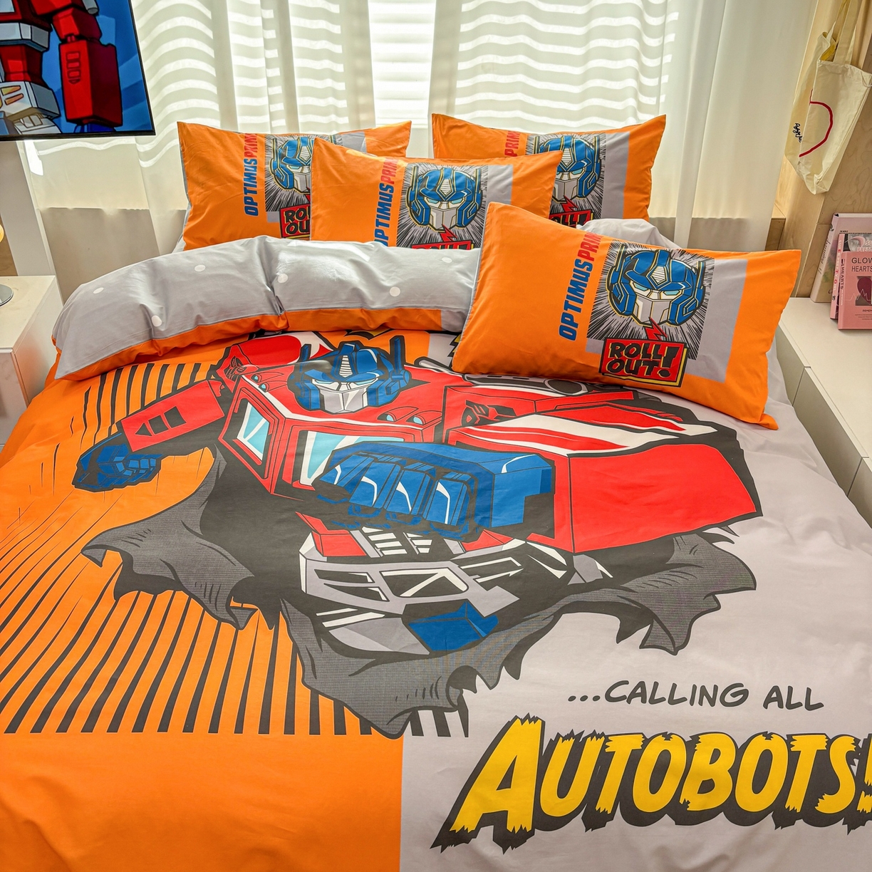 91家纺网 家纺一手货源 找家纺 孩子王家纺 2026新款卡通全棉纯棉正版授权大版变形金刚四件套 战甲擎天柱