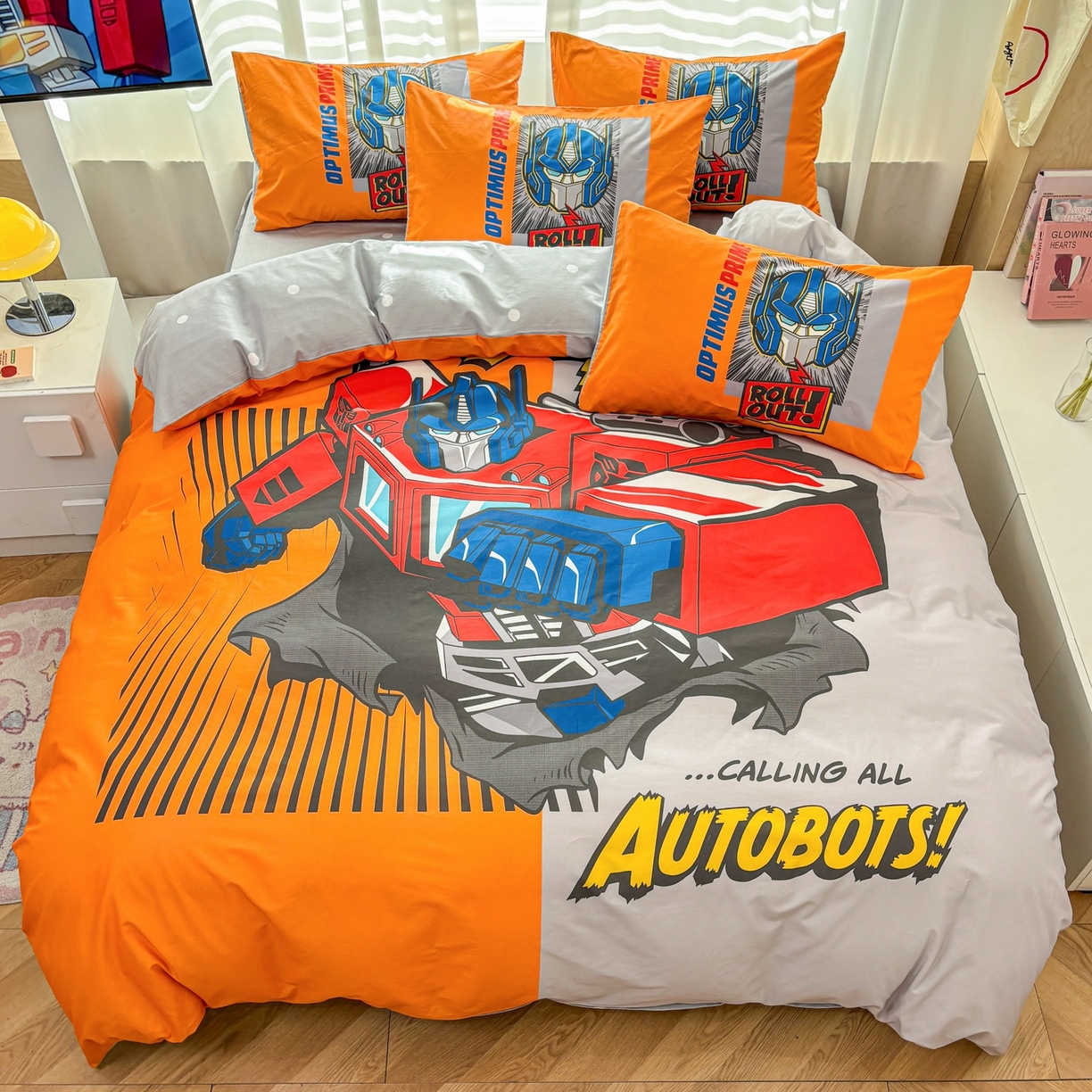 91家纺网 家纺一手货源 找家纺 孩子王家纺 2026新款卡通全棉纯棉正版授权大版变形金刚四件套 战甲擎天柱