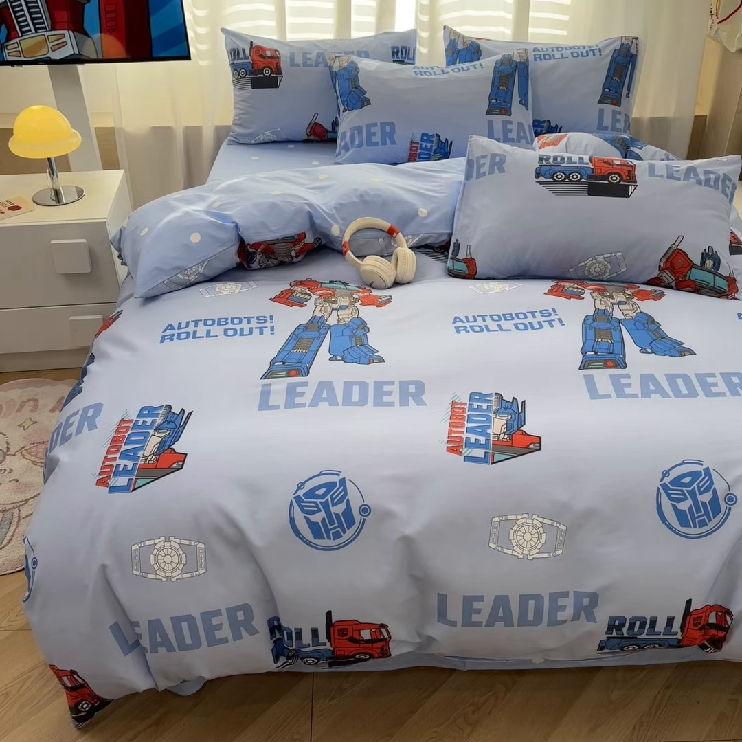 91家纺网 家纺一手货源 找家纺 孩子王家纺 2026新款卡通全棉纯棉正版授权大版变形金刚四件套 领袖擎天柱