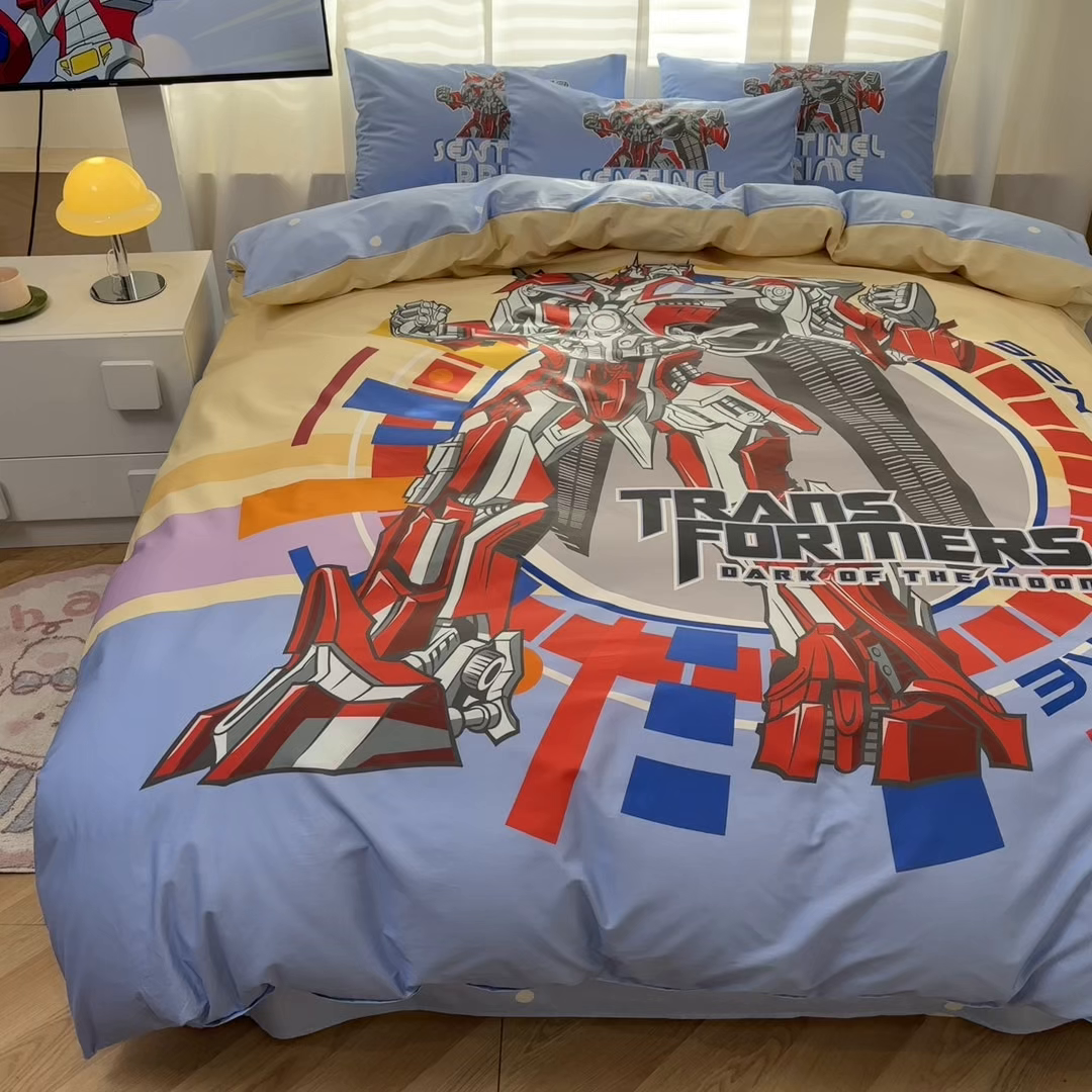 91家纺网 家纺一手货源 找家纺 孩子王家纺 2026新款卡通全棉纯棉正版授权大版变形金刚四件套 热血金刚