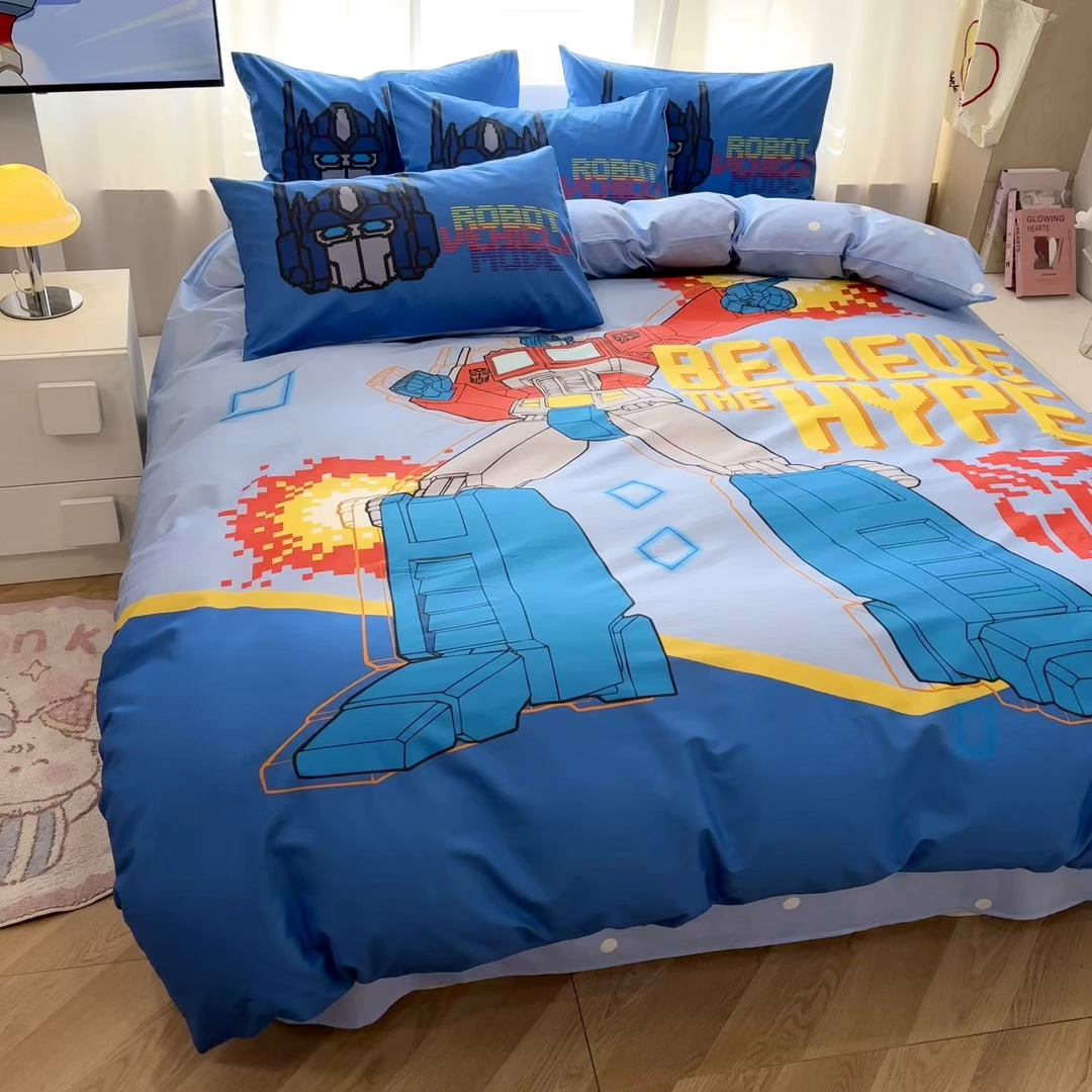 91家纺网 家纺一手货源 找家纺 孩子王家纺 2026新款卡通全棉纯棉正版授权大版变形金刚四件套 机甲擎天柱