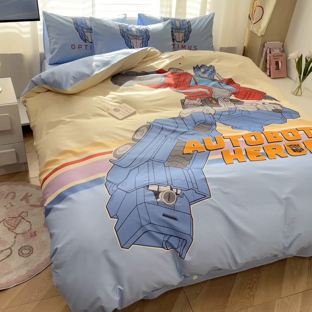 91家纺网 家纺一手货源 找家纺 孩子王家纺 2026新款卡通全棉纯棉正版授权大版变形金刚四件套 极速冲锋战士