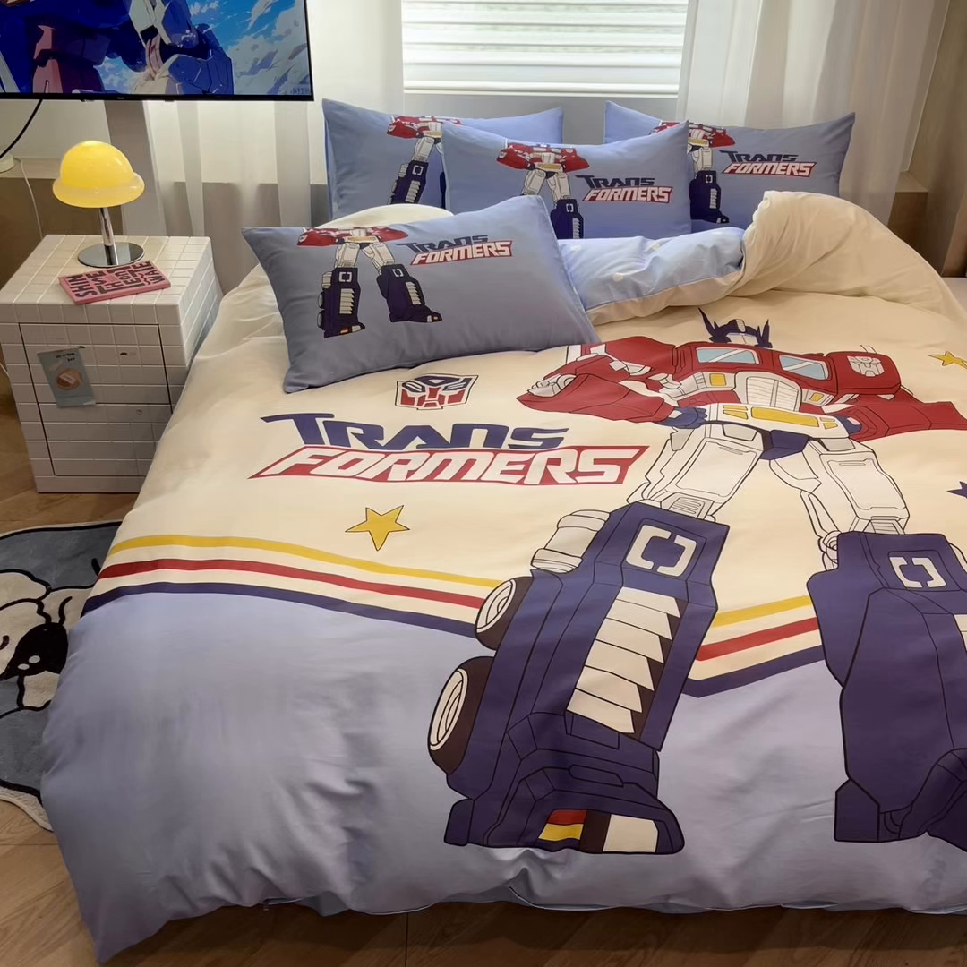 91家纺网 家纺一手货源 找家纺 孩子王家纺 2026新款卡通全棉纯棉正版授权大版变形金刚四件套 超能勇士