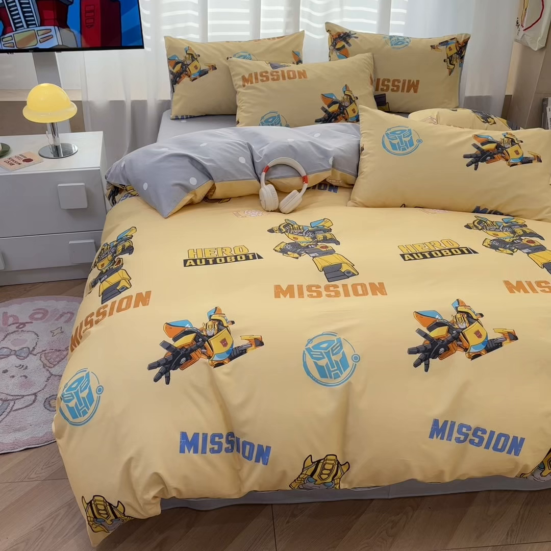 91家纺网 家纺一手货源 找家纺 孩子王家纺 2026新款卡通全棉纯棉正版授权大版变形金刚四件套 黄蜂伙伴