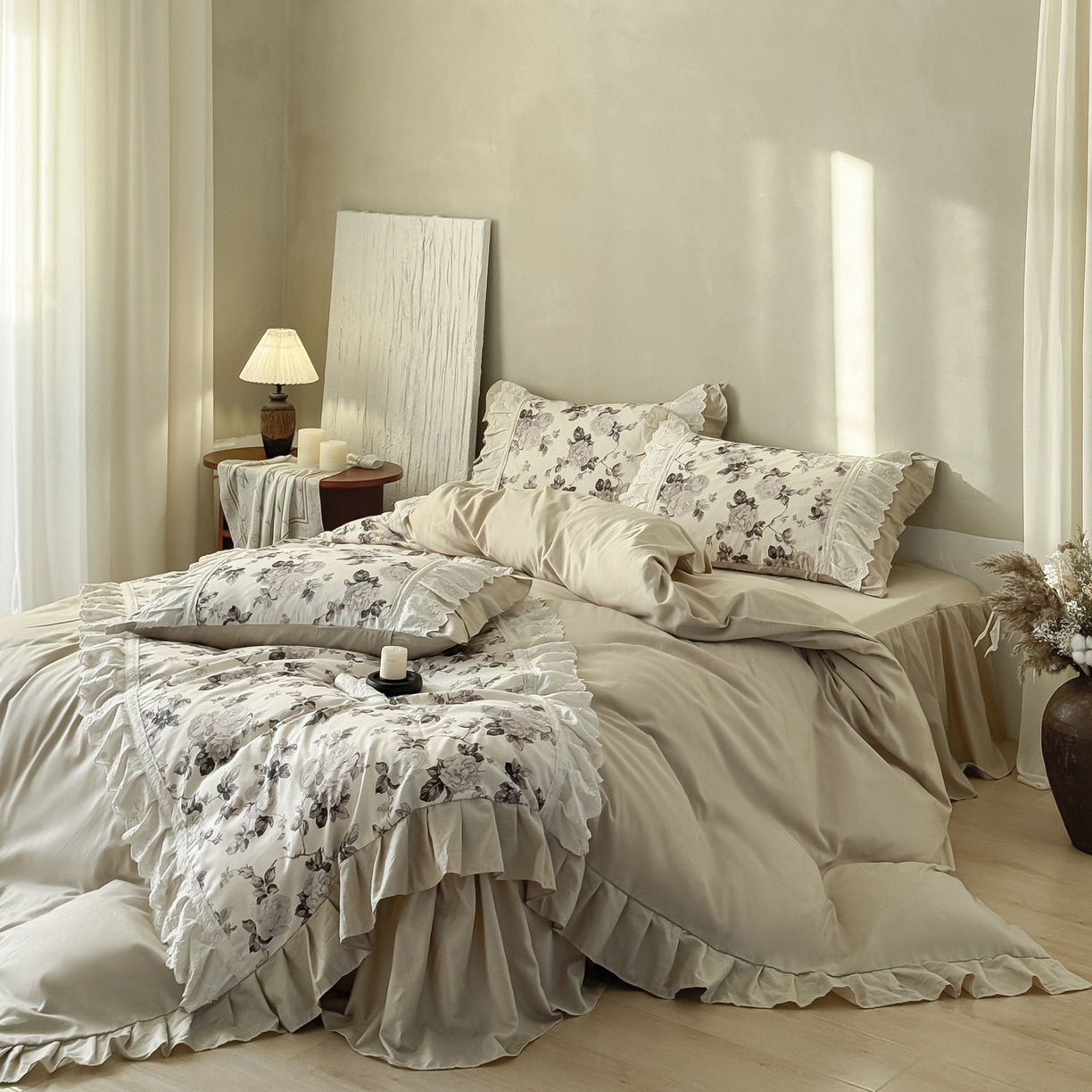 91家纺网 家纺一手货源 找家纺 亲亲公主 2026新款全棉法式棉麻四件套（券后控价不低于 338） 法复古玫瑰