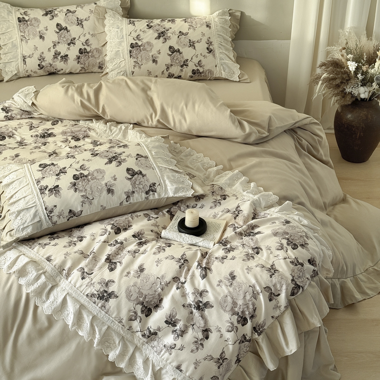 91家纺网 家纺一手货源 找家纺 亲亲公主 2026新款全棉法式棉麻四件套（券后控价不低于 338） 法复古玫瑰