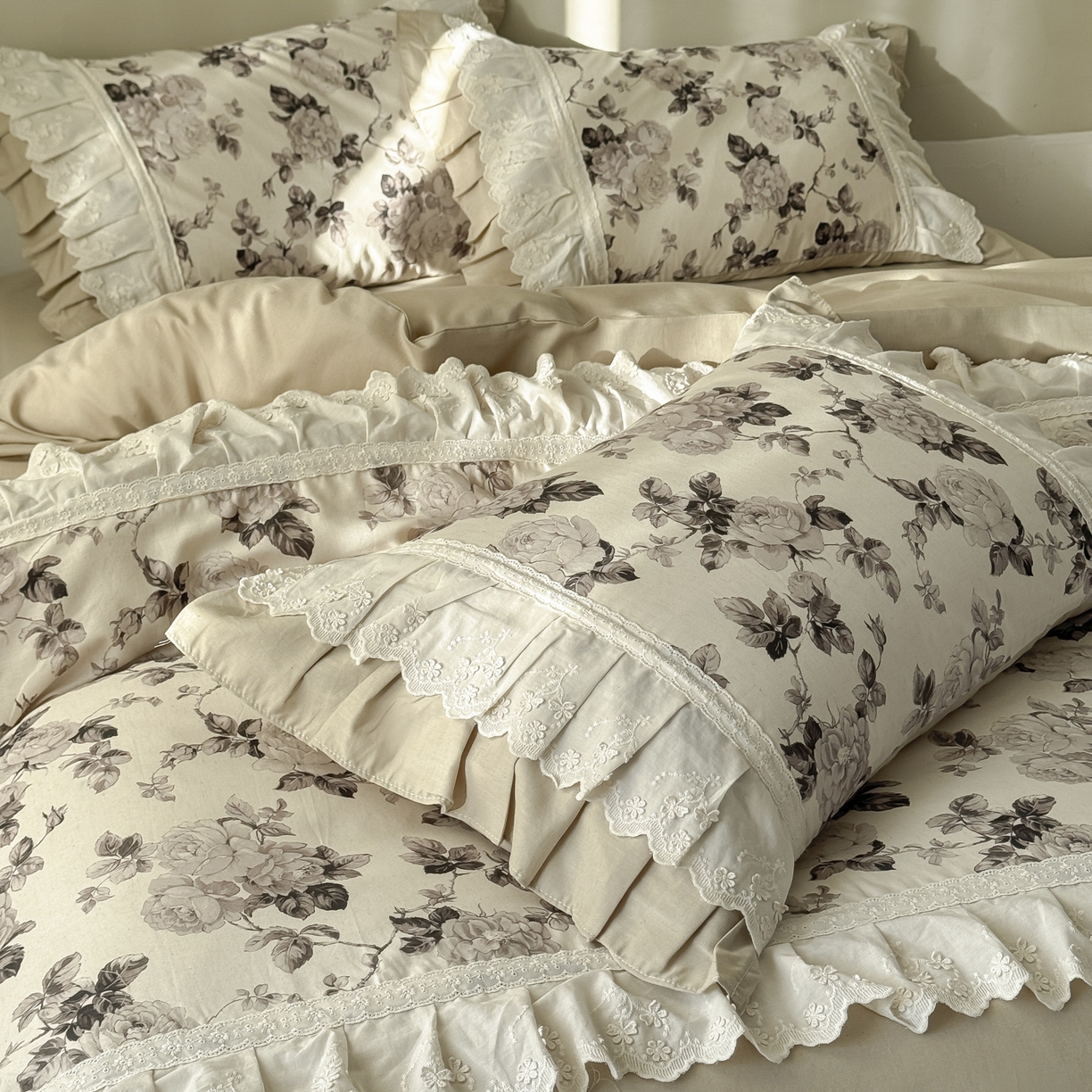 91家纺网 家纺一手货源 找家纺 亲亲公主 2026新款全棉法式棉麻四件套（券后控价不低于 338） 法复古玫瑰