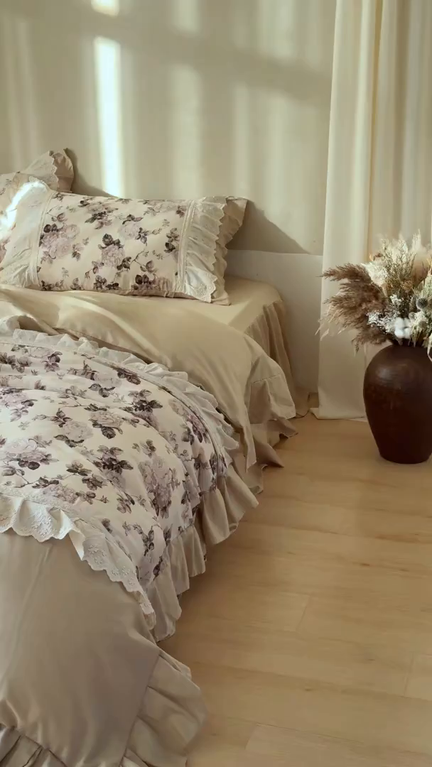 91家纺网 家纺一手货源 找家纺 亲亲公主 2026新款全棉法式棉麻四件套（券后控价不低于 338） 法复古玫瑰