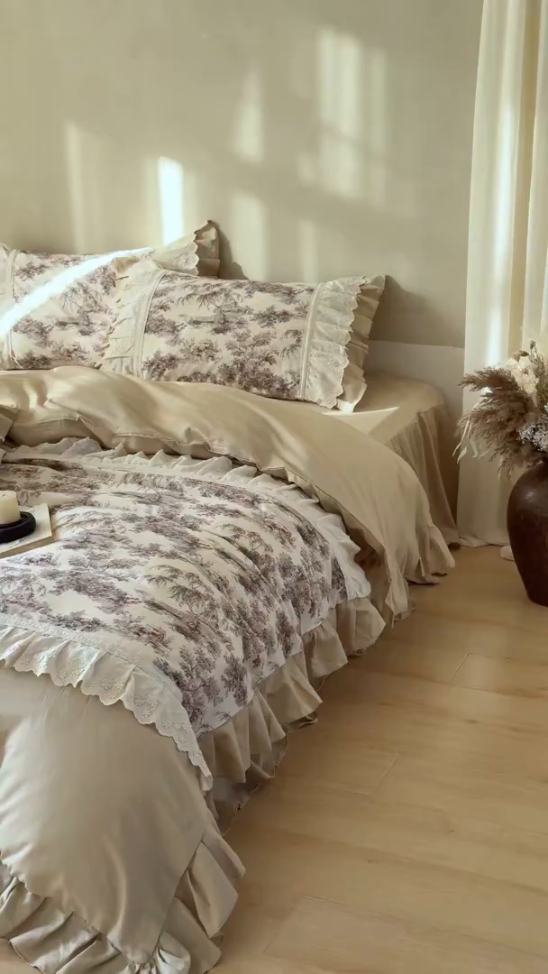 91家纺网 家纺一手货源 找家纺 亲亲公主 2026新款全棉法式棉麻四件套（券后控价不低于 338） 法式庄园