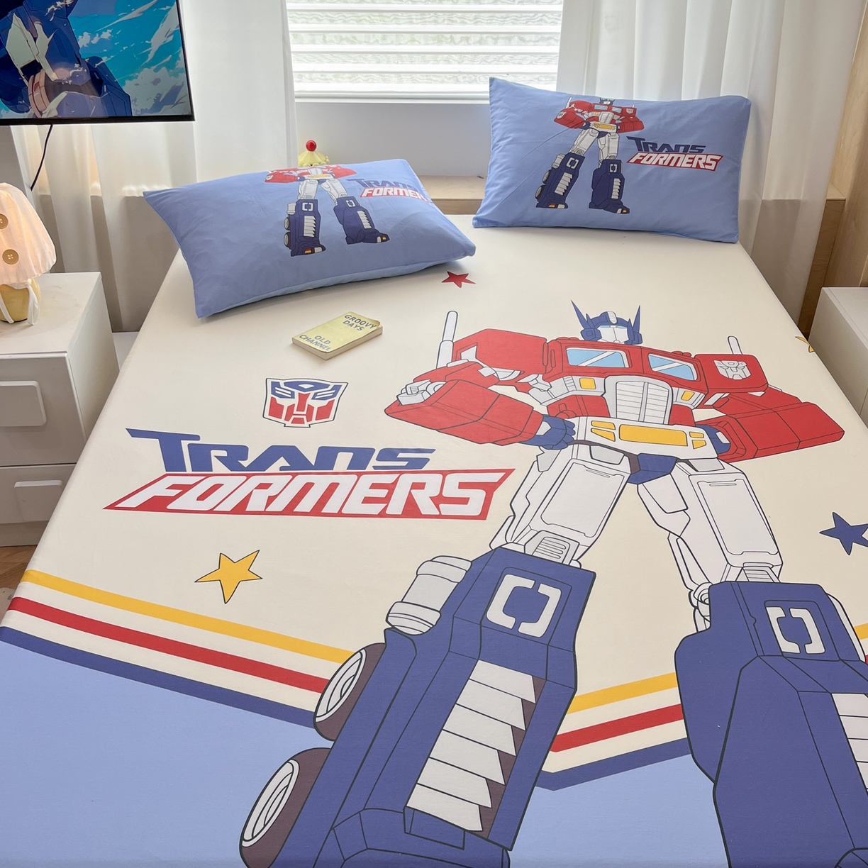 91家纺网 家纺一手货源 找家纺 孩子王家纺 2026新款卡通全棉纯棉正版授权大版变形金刚单床笠床笠单件 超能勇士