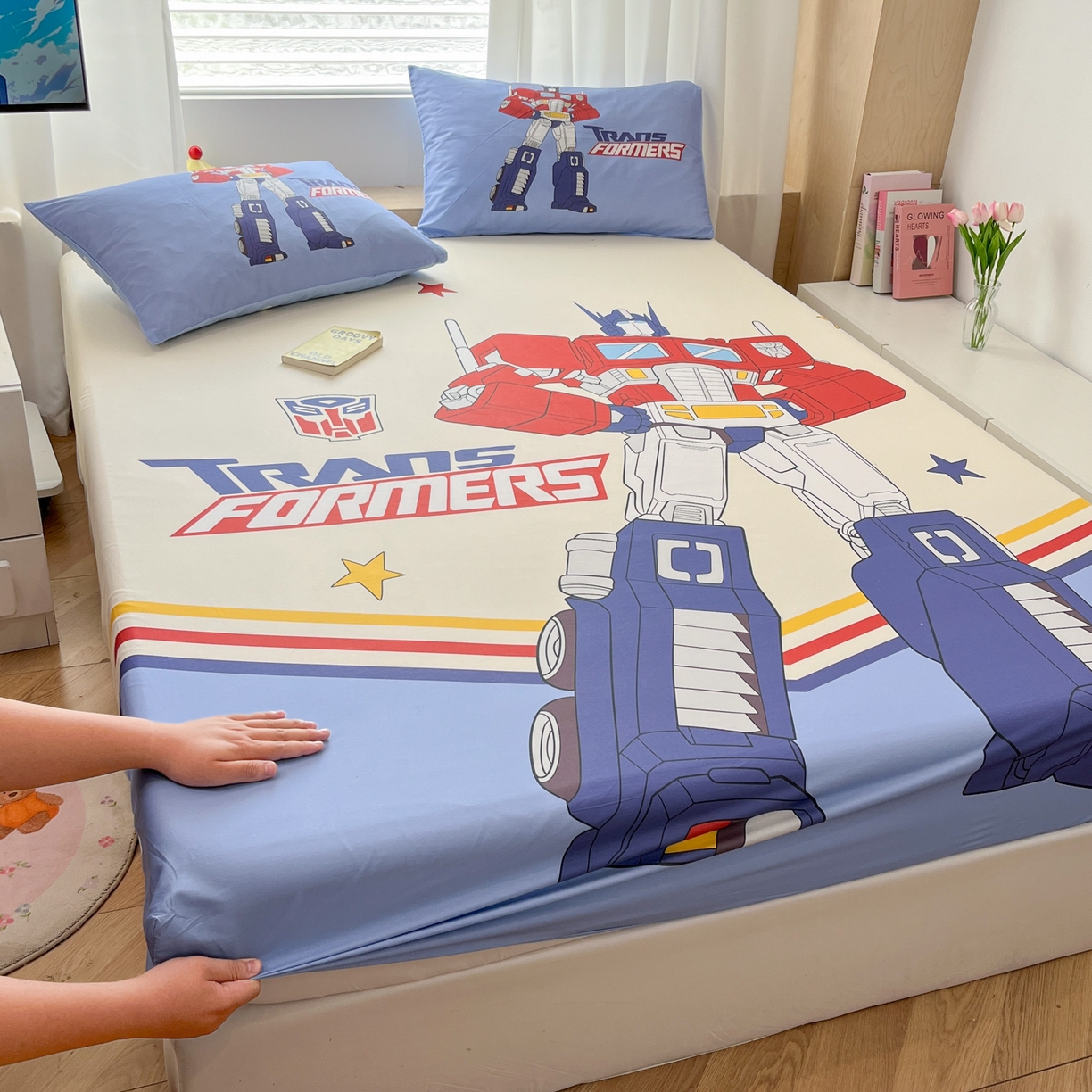 孩子王家纺 2026新款卡通全棉纯棉正版授权大版变形金刚单床笠床笠单件 超能勇士