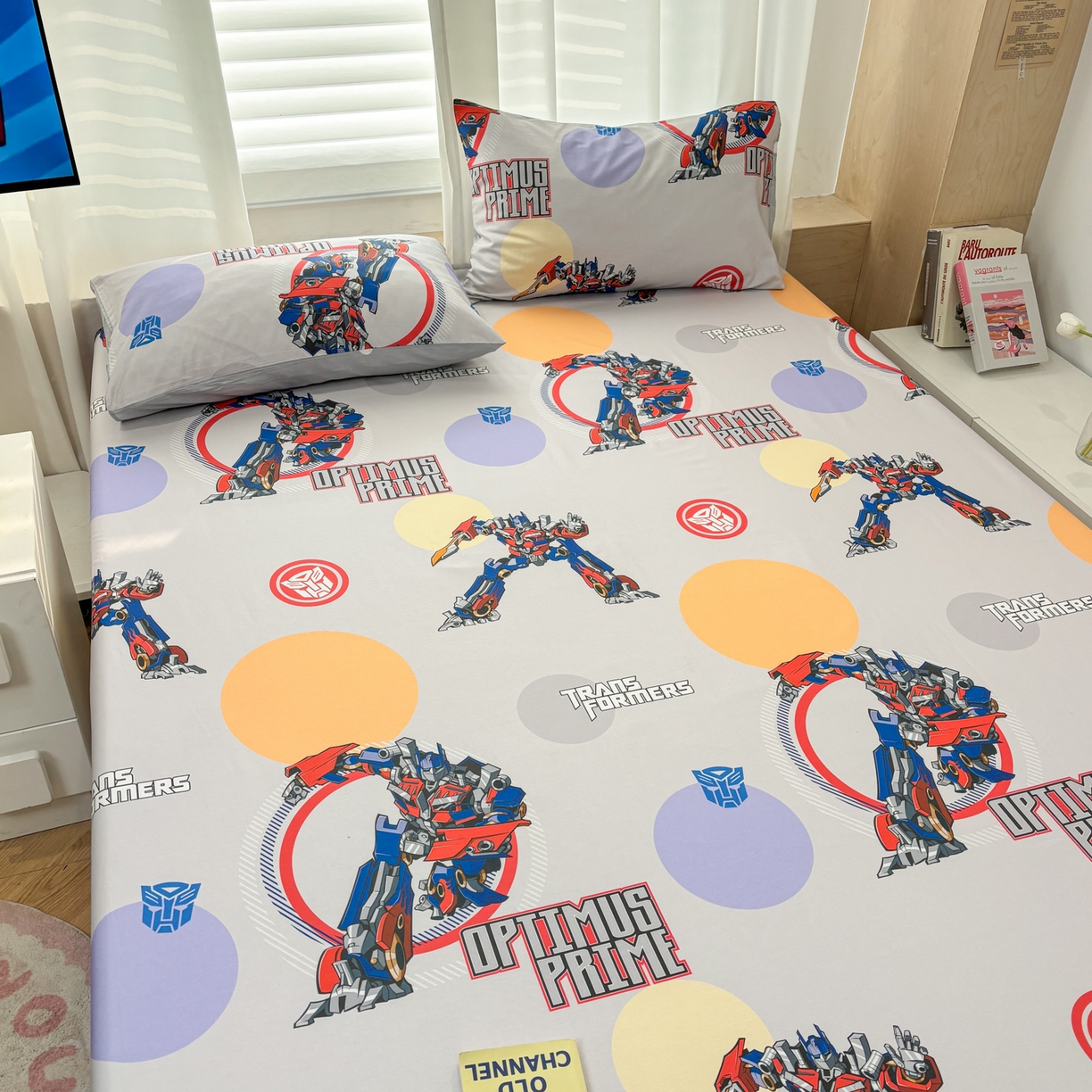 91家纺网 家纺一手货源 找家纺 孩子王家纺 2026新款卡通全棉纯棉正版授权大版变形金刚单床笠床笠单件 变形机甲