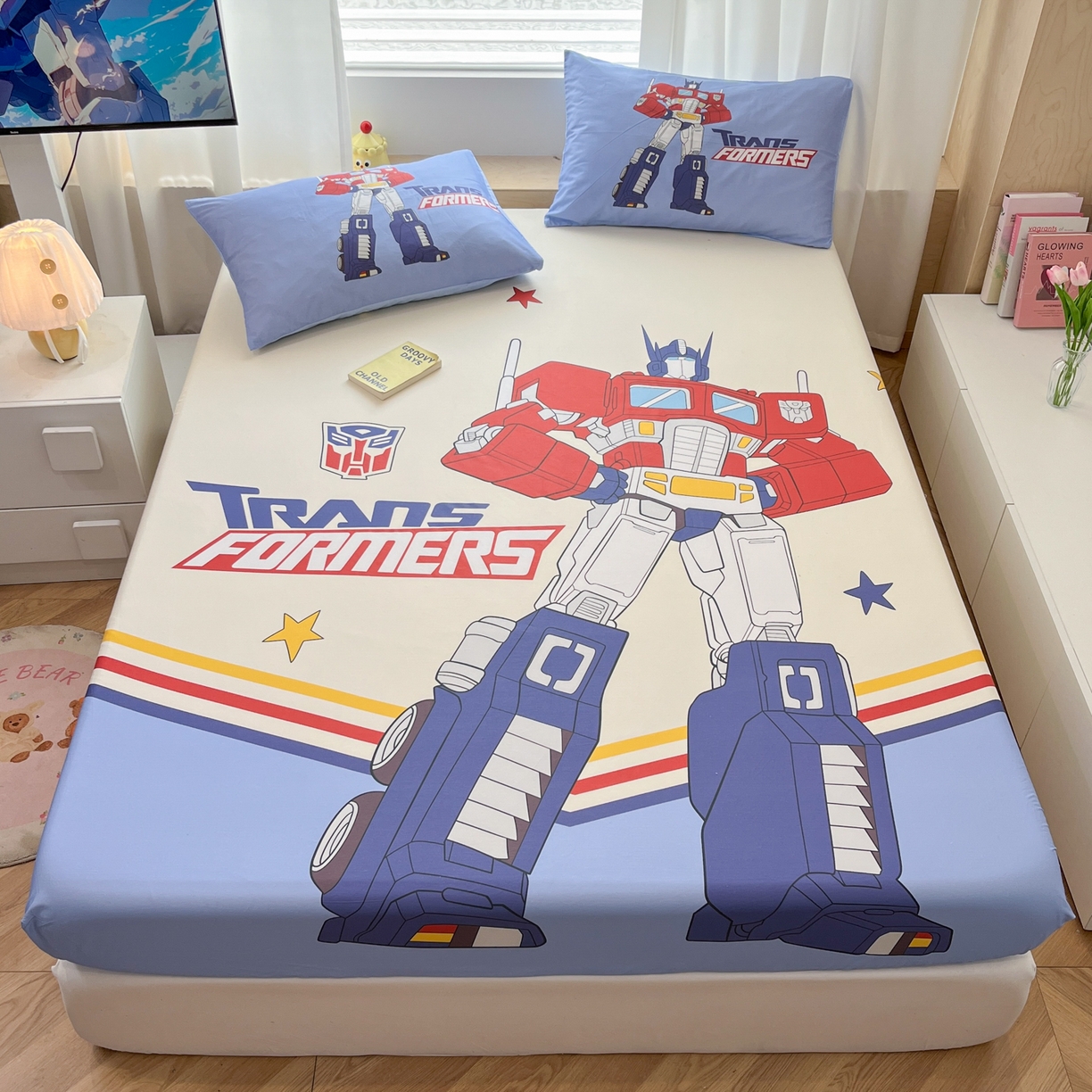 91家纺网 家纺一手货源 找家纺 孩子王家纺 2026新款卡通全棉纯棉正版授权大版变形金刚单床笠床笠单件 超能勇士