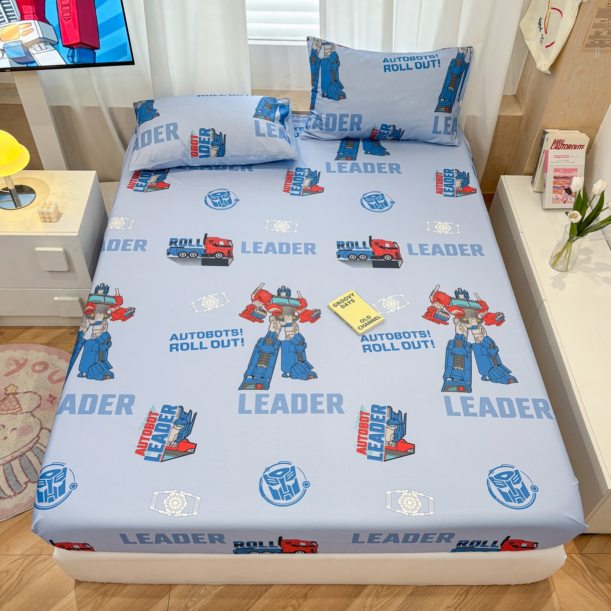 91家纺网 家纺一手货源 找家纺 孩子王家纺 2026新款卡通全棉纯棉正版授权大版变形金刚单床笠床笠单件 领袖擎天柱