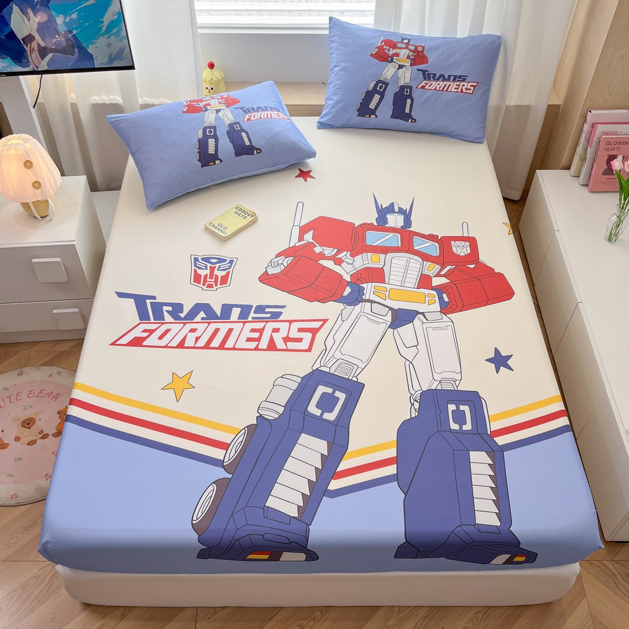 91家纺网 家纺一手货源 找家纺 孩子王家纺 2026新款卡通全棉纯棉正版授权大版变形金刚单床笠床笠单件 超能勇士