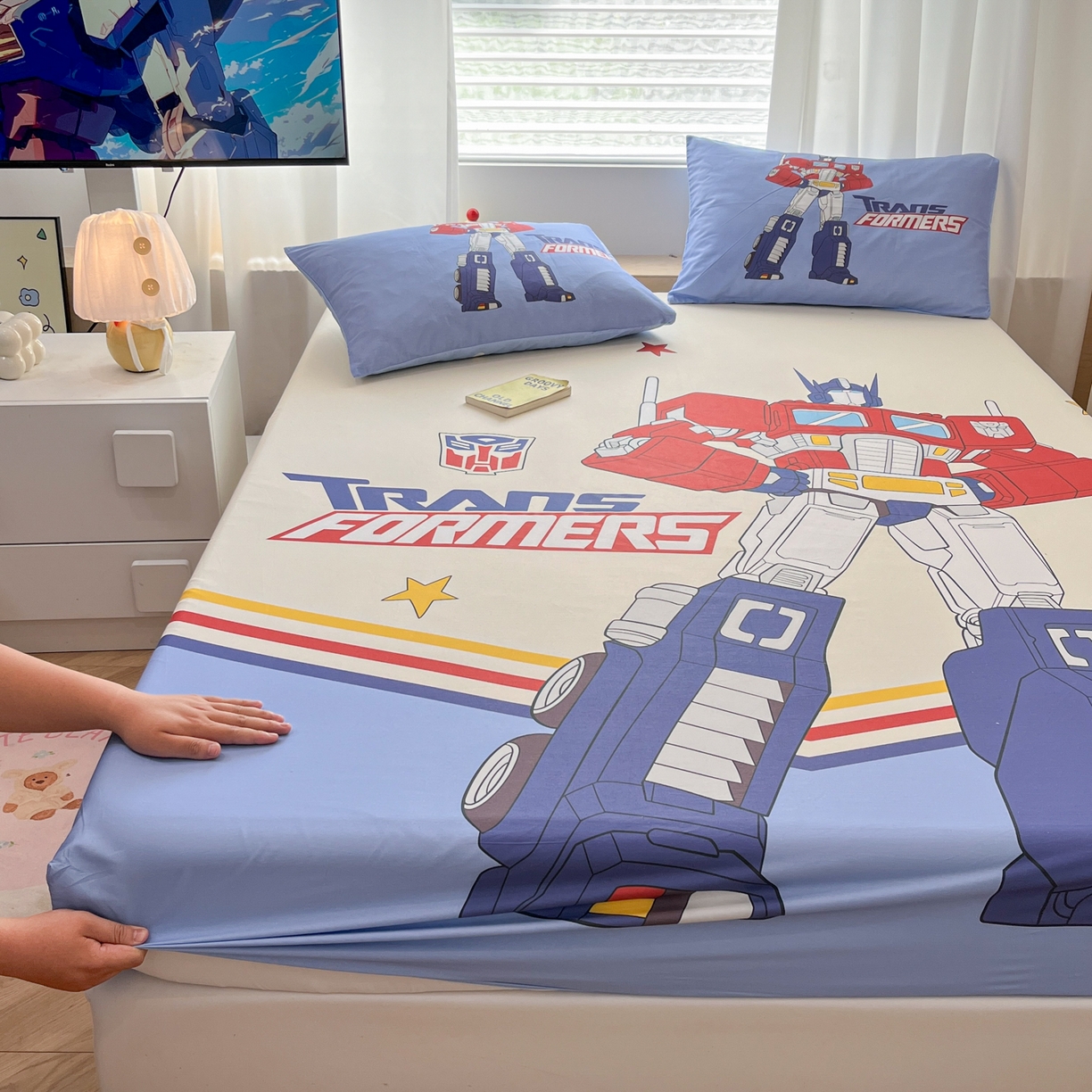 91家纺网 家纺一手货源 找家纺 孩子王家纺 2026新款卡通全棉纯棉正版授权大版变形金刚单床笠床笠单件 超能勇士