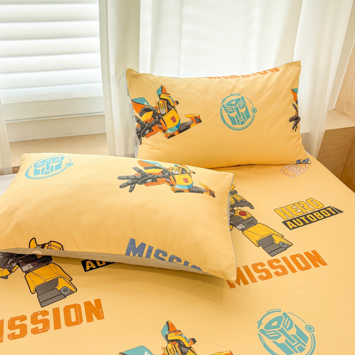 91家纺网 家纺一手货源 找家纺 孩子王家纺 2026新款卡通全棉纯棉正版授权大版变形金刚单床笠床笠单件 黄蜂伙伴