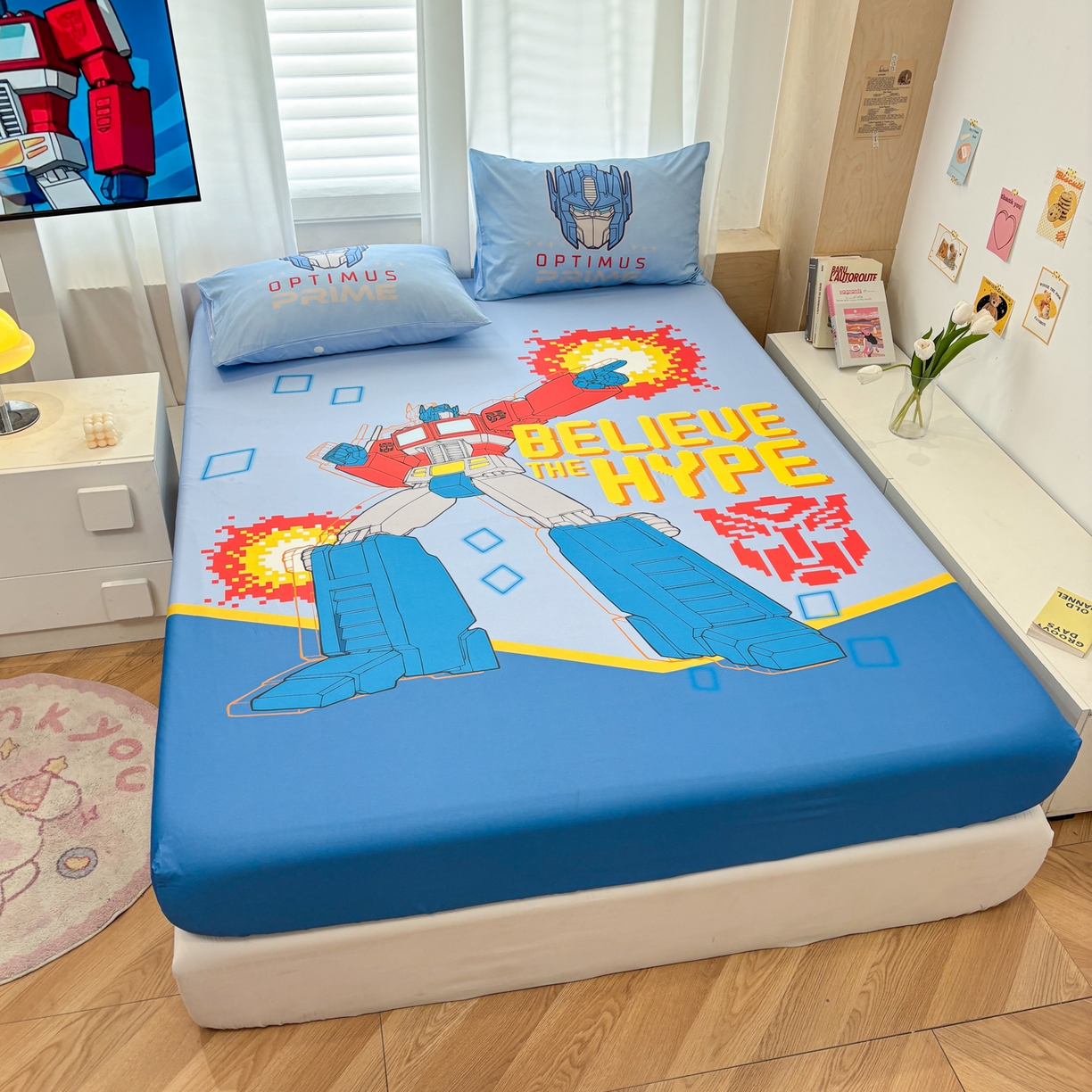 91家纺网 家纺一手货源 找家纺 孩子王家纺 2026新款卡通全棉纯棉正版授权大版变形金刚单床笠床笠单件 机甲擎天柱