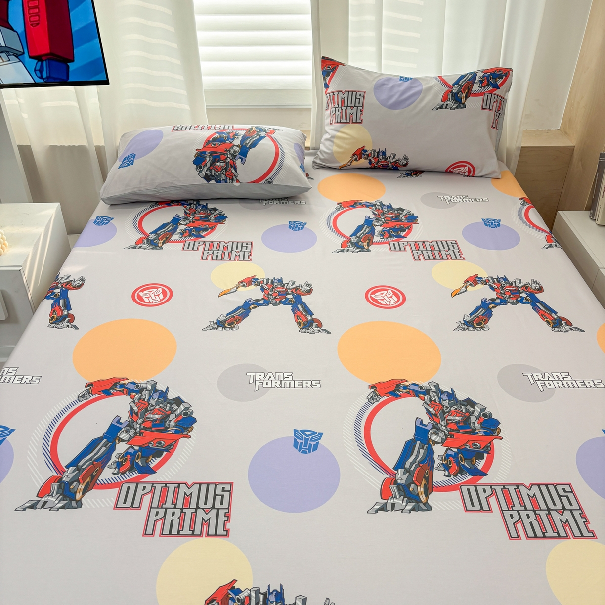 91家纺网 家纺一手货源 找家纺 孩子王家纺 2026新款卡通全棉纯棉正版授权大版变形金刚单床单床单单件 变形机甲