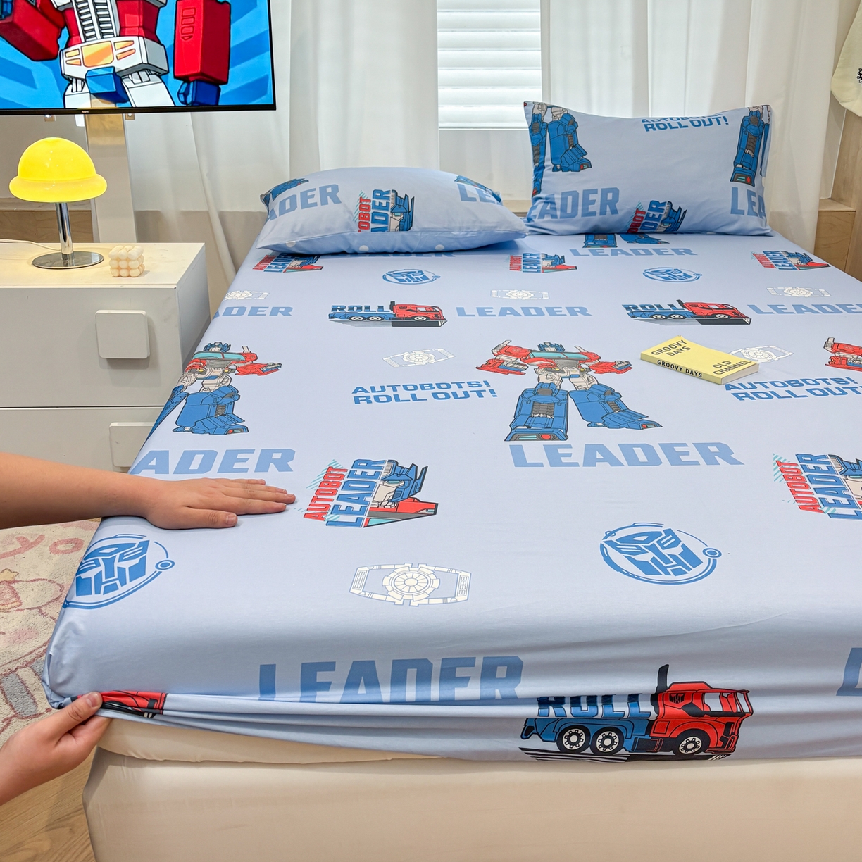 91家纺网 家纺一手货源 找家纺 孩子王家纺 2026新款卡通全棉纯棉正版授权大版变形金刚单床单床单单件 领袖擎天柱