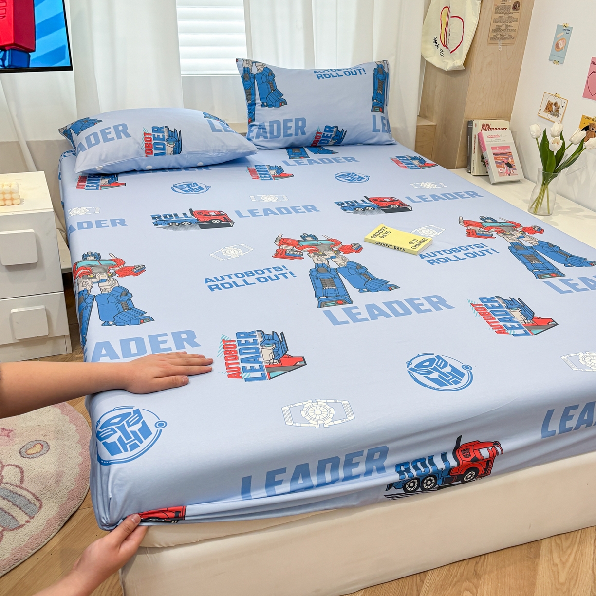 91家纺网 家纺一手货源 找家纺 孩子王家纺 2026新款卡通全棉纯棉正版授权大版变形金刚单床单床单单件 领袖擎天柱