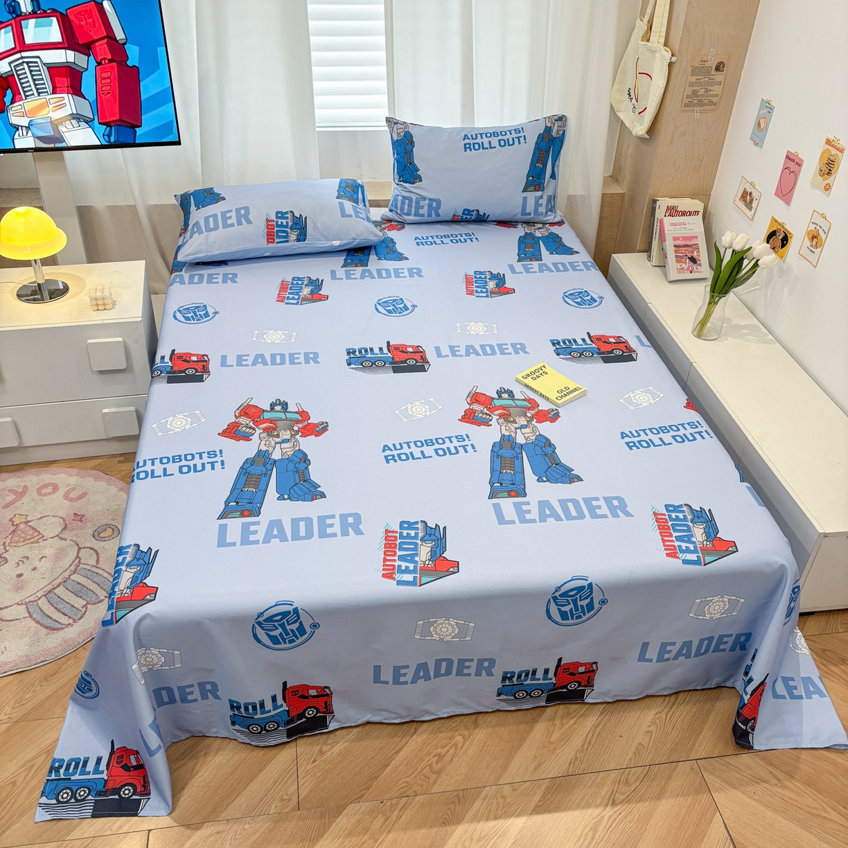 91家纺网 家纺一手货源 找家纺 孩子王家纺 2026新款卡通全棉纯棉正版授权大版变形金刚单床单床单单件 领袖擎天柱