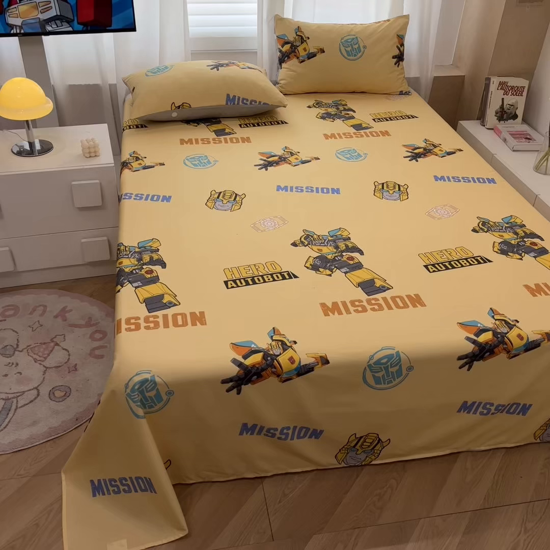 91家纺网 家纺一手货源 找家纺 孩子王家纺 2026新款卡通全棉纯棉正版授权大版变形金刚单床单床单单件 黄蜂伙伴