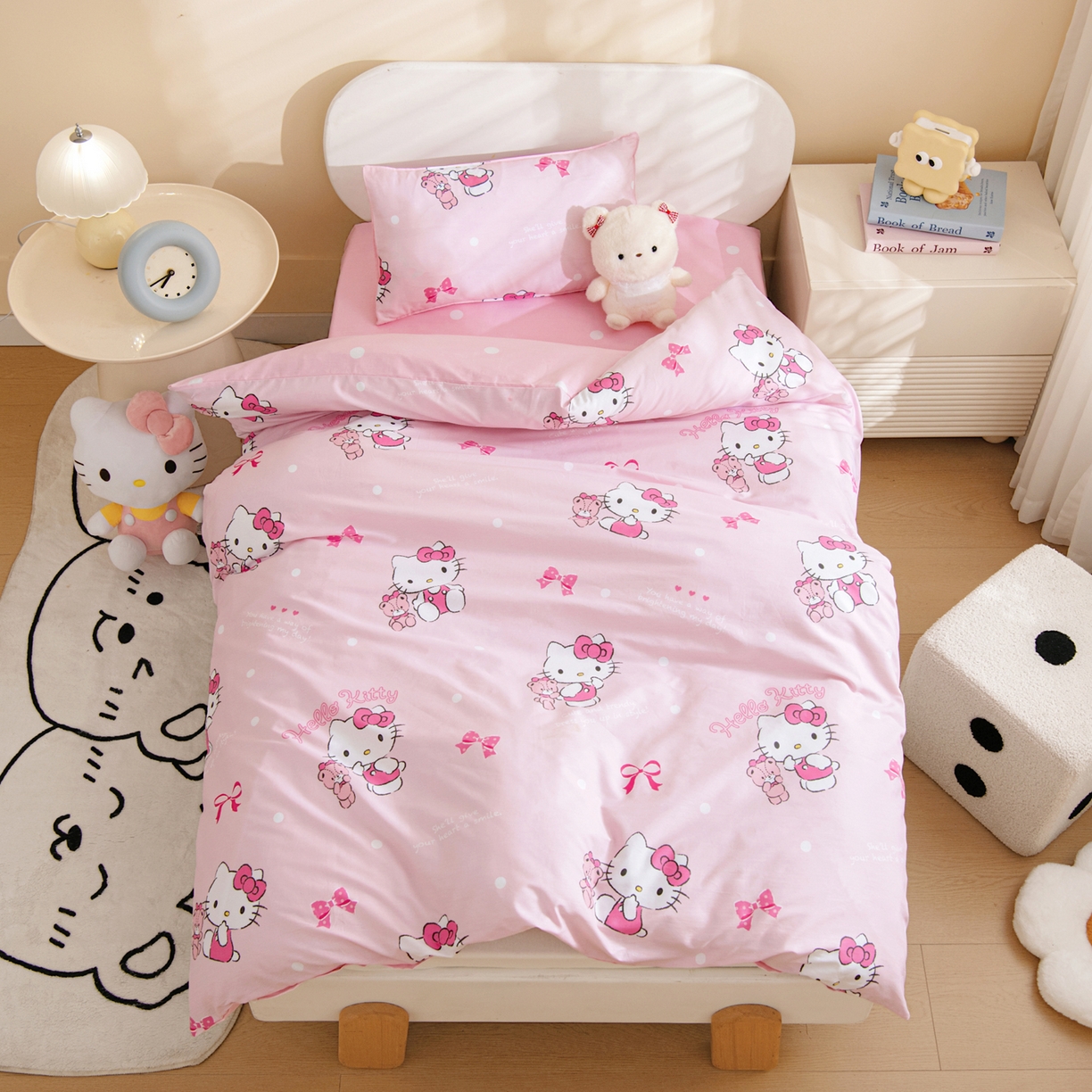 91家纺网 家纺一手货源 找家纺 孩子王家纺 2026新款卡通全棉纯棉正版授权三丽鸥幼儿园套件三件套六件套多件套 甜甜kt