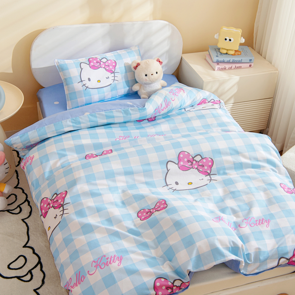 91家纺网 家纺一手货源 找家纺 孩子王家纺 2026新款卡通全棉纯棉正版授权三丽鸥幼儿园套件三件套六件套多件套 甜美kt