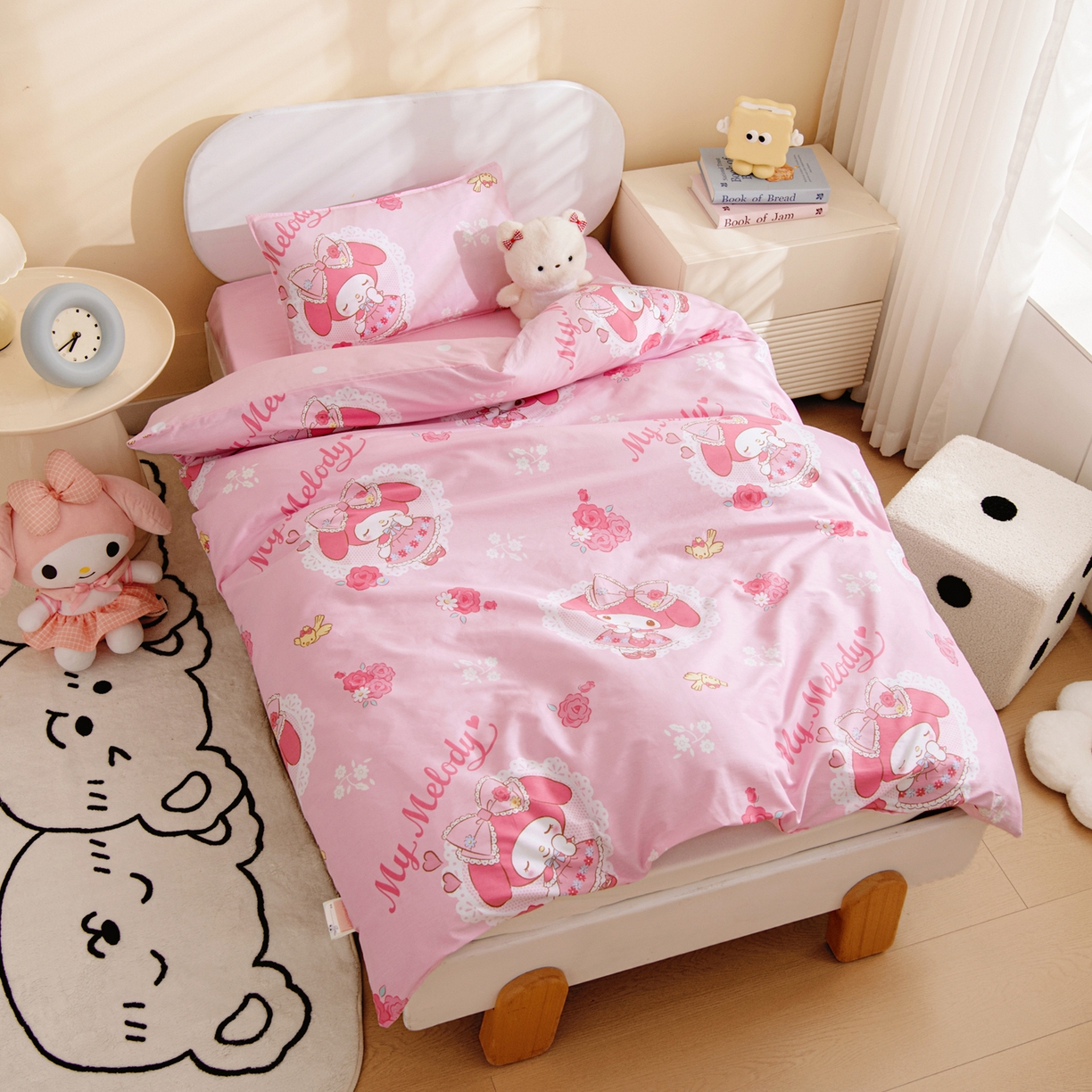 91家纺网 家纺一手货源 找家纺 孩子王家纺 2026新款卡通全棉纯棉正版授权三丽鸥幼儿园套件三件套六件套多件套 晚安美乐蒂