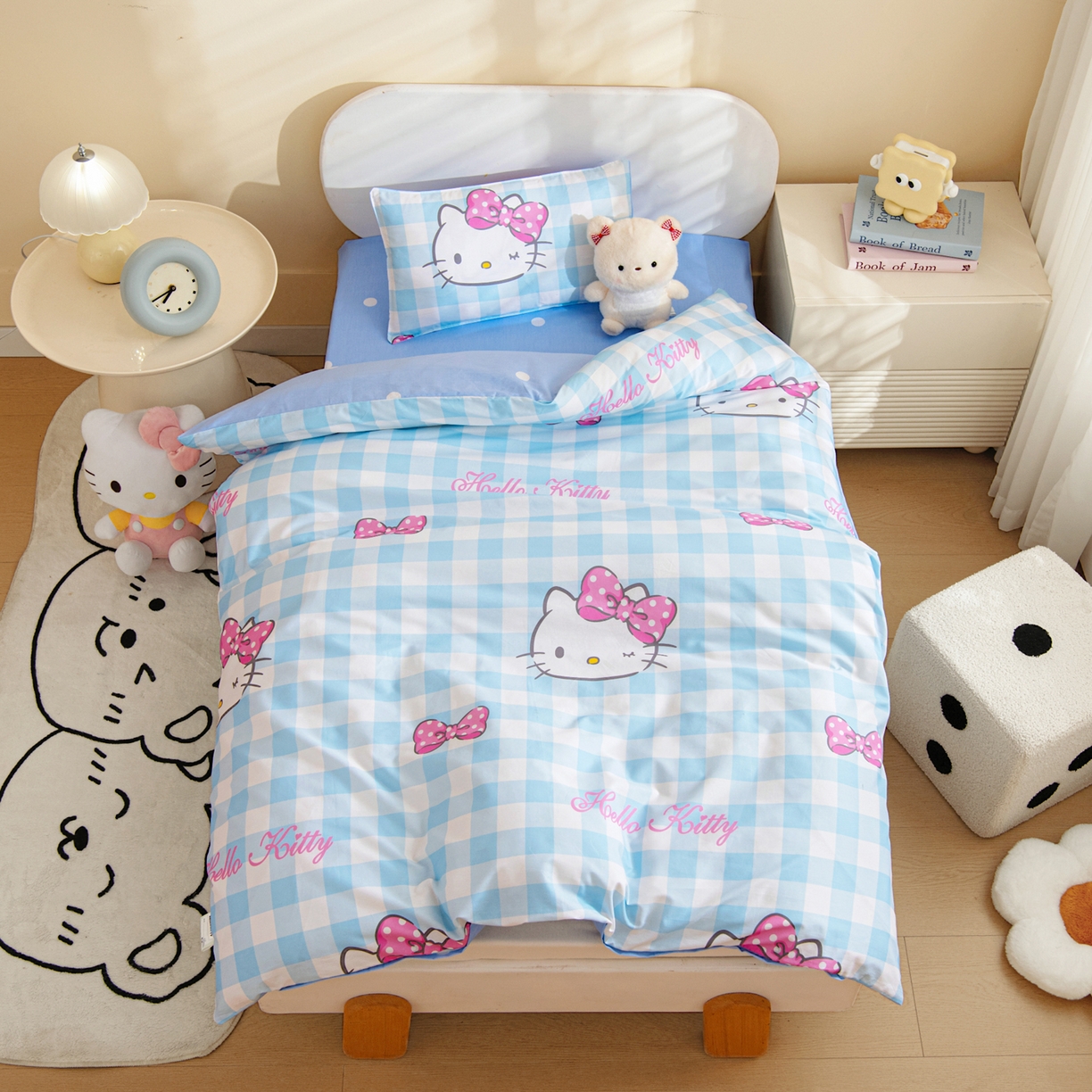 91家纺网 家纺一手货源 找家纺 孩子王家纺 2026新款卡通全棉纯棉正版授权三丽鸥幼儿园套件三件套六件套多件套 甜美kt