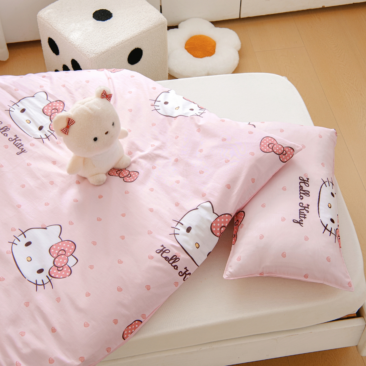 91家纺网 家纺一手货源 找家纺 孩子王家纺 2026新款卡通全棉纯棉正版授权三丽鸥幼儿园套件三件套六件套多件套 甜糯kt