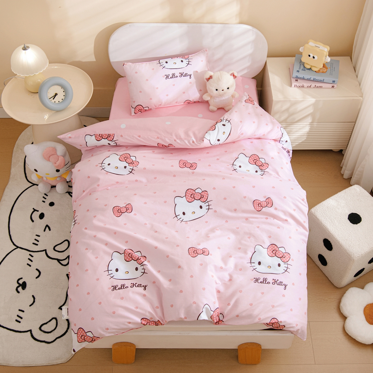 91家纺网 家纺一手货源 找家纺 孩子王家纺 2026新款卡通全棉纯棉正版授权三丽鸥幼儿园套件三件套六件套多件套 甜糯kt