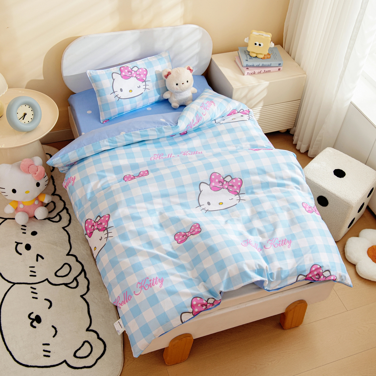 91家纺网 家纺一手货源 找家纺 孩子王家纺 2026新款卡通全棉纯棉正版授权三丽鸥幼儿园套件三件套六件套多件套 甜美kt