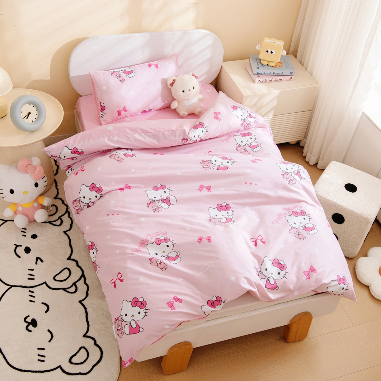 91家纺网 家纺一手货源 找家纺 孩子王家纺 2026新款卡通全棉纯棉正版授权三丽鸥幼儿园套件三件套六件套多件套 甜甜kt