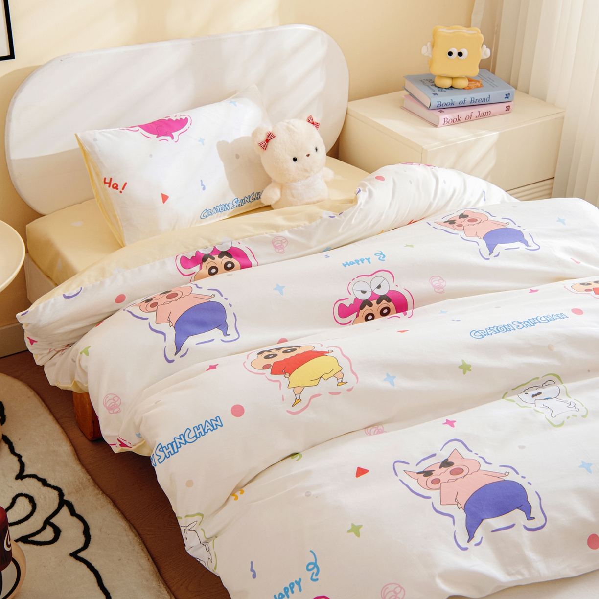 91家纺网 家纺一手货源 找家纺 孩子王家纺 2026新款卡通全棉纯棉正版授权蜡笔小新幼儿园套件三件套六件套多件套 搞笑小新