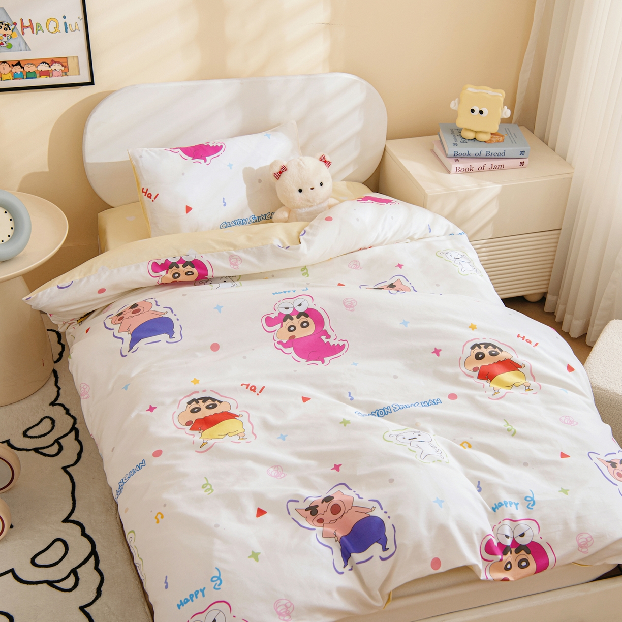 91家纺网 家纺一手货源 找家纺 孩子王家纺 2026新款卡通全棉纯棉正版授权蜡笔小新幼儿园套件三件套六件套多件套 搞笑小新