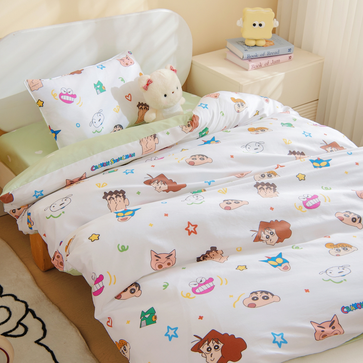 91家纺网 家纺一手货源 找家纺 孩子王家纺 2026新款卡通全棉纯棉正版授权蜡笔小新幼儿园套件三件套六件套多件套 温馨小新