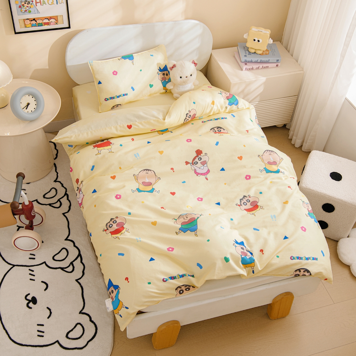 91家纺网 家纺一手货源 找家纺 孩子王家纺 2026新款卡通全棉纯棉正版授权蜡笔小新幼儿园套件三件套六件套多件套 春日部家族