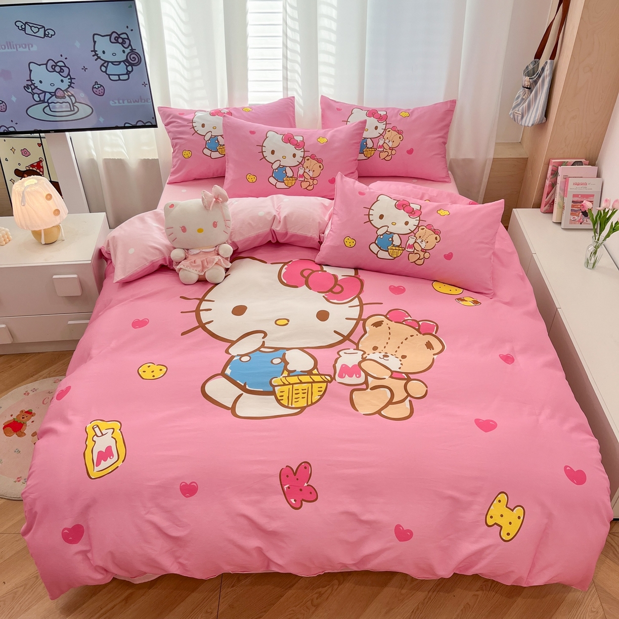 91家纺网 家纺一手货源 找家纺 孩子王家纺 2026新款卡通全棉纯棉正版授权大版三丽鸥系列四件套 温柔kt