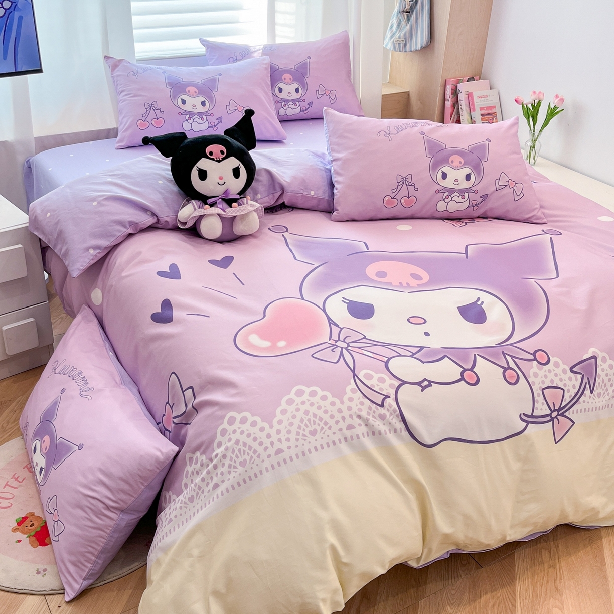 91家纺网 家纺一手货源 找家纺 孩子王家纺 2026新款卡通全棉纯棉正版授权大版三丽鸥系列四件套 幸运库洛米