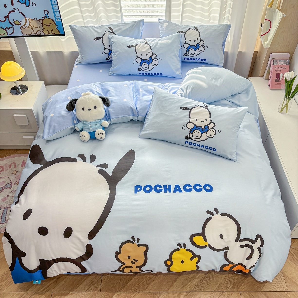 91家纺网 家纺一手货源 找家纺 孩子王家纺 2026新款卡通全棉纯棉正版授权大版三丽鸥系列四件套 童年帕恰