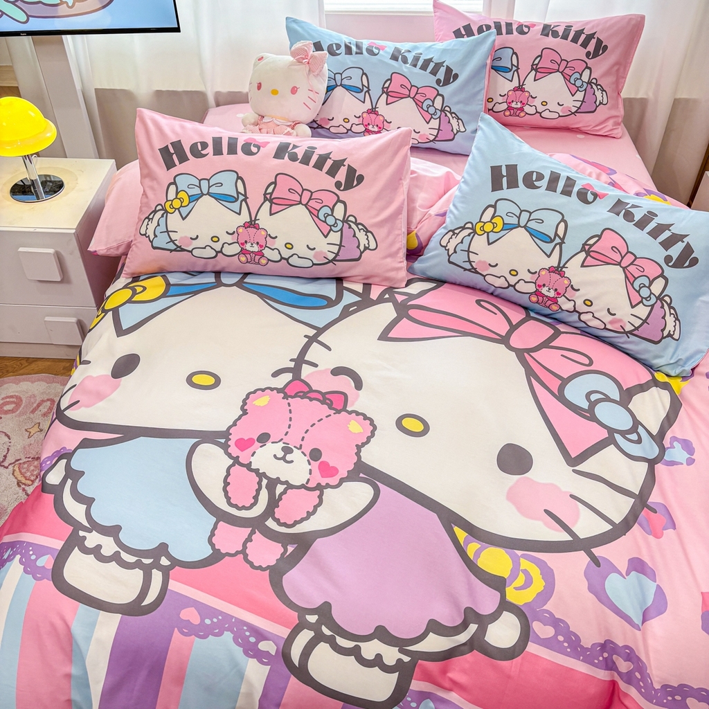 91家纺网 家纺一手货源 找家纺 孩子王家纺 2026新款卡通全棉纯棉正版授权大版三丽鸥系列四件套 kt双子星